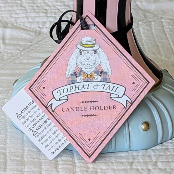 NEW-Tophat &Tails Mad Hatter Easter Bunny Pillar Candle Holder- Spring Decor 🐰 - Picture 6 of 9